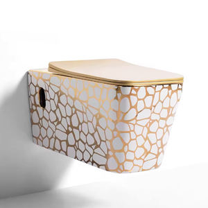 <span class=keywords><strong>WC</strong></span> rectangulaire en céramique de couleur or, design élégant, sanitaire doré, siphon en P, suspendu au mur, avec couvercle de siège à fermeture douce - Product Image 1