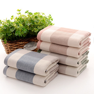 Serviette de toilette en coton à carreaux de style minimaliste japonais, <span class=keywords><strong>double</strong></span> couche, en <span class=keywords><strong>gaze</strong></span> éponge, pour usage quotidien familial - Product Image 1