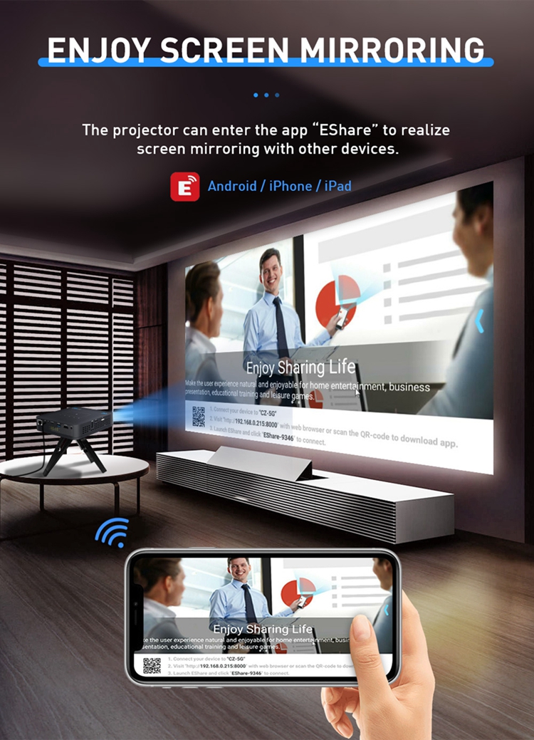 Short Throw DLP Projector Mini Smart Mobile Phone 4K 3D Projector with Android 9.0 OS