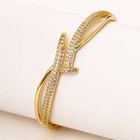 Bracelet jonc ouvert pour femme, plaqué or, anti-ternissement, avec zircon et fermoir à vis, design géométrique tendance, style chrétien, pour anniversaire