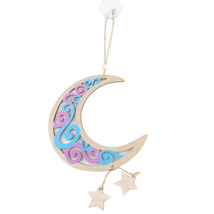 Nouvelle décoration du Ramadan, lune et étoile en bois, artisanat musulman, décoration de la maison, pendentif artisanal, décoration suspendue pour la fête de l'Aïd al-Fitr - Product Image 4