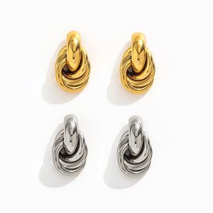 Pendiente de tuerca de acero inoxidable cruzado multicapa trenzado chapado en oro de 18 quilates para mujer Diseño de joyería único