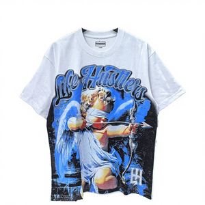 T-shirts pour hommes en gros, vintage, de créateur, avec impression de lettres en relief, tissés en coton 100 %, écologiques, coupe ample, manches courtes - Product Image 4