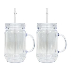Iced Coffee 20oz Snow Globe <b>Plastic</b> <b>Mason</b> <b>Jar</b> Mugs BPA Free Double Wall <b>Plastic</b> Can <b>Mason</b> <b>Jar</b> with Handle for DIY - Product Image 1