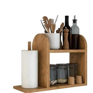 Wooden Kitchen Storage Rack Double Layer Organizer For Utensils Jars And <b>Paper</b> <b>Towel</b> Countertop <b>Holder</b> - Product Image 5