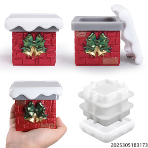 Commercio all'ingrosso di gesso in resina di cristallo in resina di Natale con camino innevato regalo scatola di immagazzinaggio barattolo specchio stampo in Silicone - Product Image 2