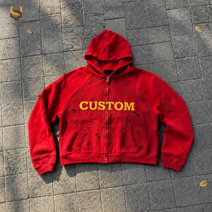 Sweat à capuche zippé pour homme, 100% coton épais, avec logo imprimé personnalisé, effet soleil délavé, broderie 3D, délavé à l'acide et vieilli - Product Image 1