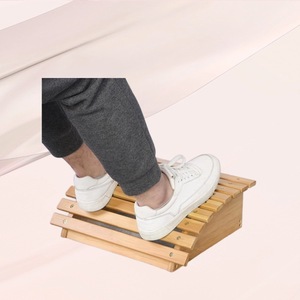 <b>Bamboo</b> Footrest <b>Stool</b> With Rollers For Acupressure Massage Trapezoid Shape Office Home Use - Product Image 1