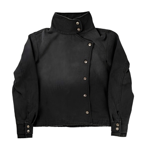 Veste en jean noire pour homme, col montant, simple boutonnage, style workwear, coupe courte, coupe droite, pour l'automne - Product Image 1