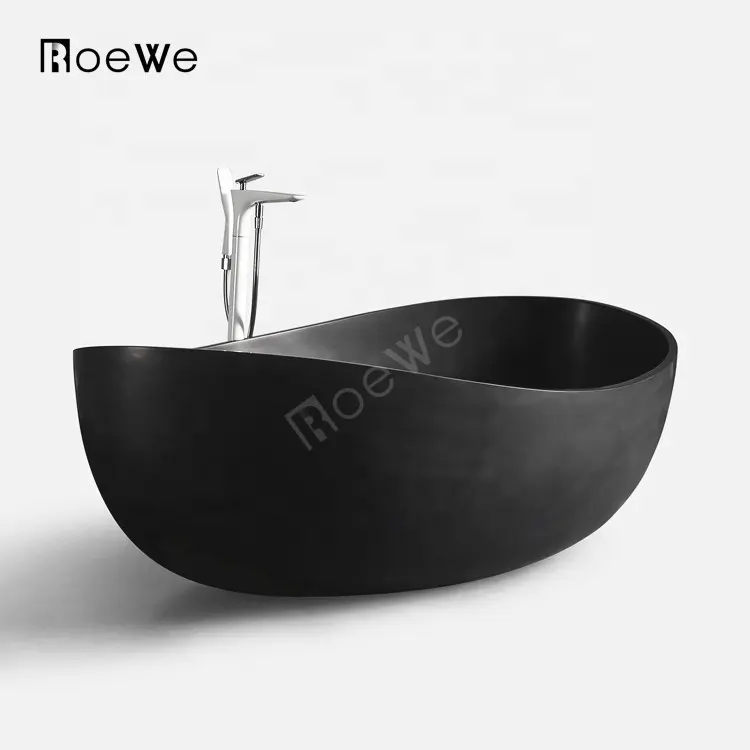 Siyah yapay mermer banyo küveti iki kişi büyük boy bağlantısız katı yüzey kompozit taş reçine küvet