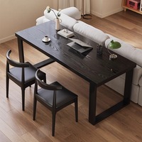 Escritorio de Computadora Moderno de Madera Maciza, Escritorio Grande y Duradero de Color Negro, Mesa de Conferencias Comercial, Mesa de Comedor Minimalista