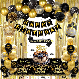 <strong>Black</strong> <strong>and</strong> <strong>Gold</strong> <strong>Birthday</strong> <strong>Decorations</strong> Happy <strong>Birthday</strong> Banner Fringe Curtain Tablecloth Bday Sash Crown for Men Women Bday Decor - Product Image 1