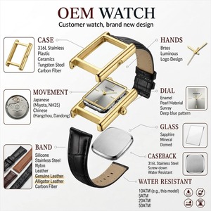 Fabricant de montres à quartz carrées résistantes à l'eau avec bracelet en cuir, cadran carré fin de 9 mm en acier inoxydable, luxe sur mesure pour femmes - Product Image 3