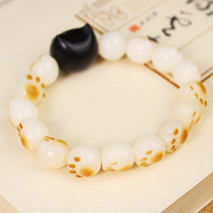 Charcoal Burnt Cat Paw <b>Bracelet</b> Black Cat Style 12mm White Jade Beads Unisex <b>Couple</b> Daily Wear Cartoon Animal Zodiac Jewelry - Product Image 3