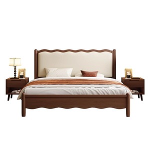 Nordico retrò 1.8m semplice Design francese <span class=keywords><strong>letto</strong></span> matrimoniale in legno massello onda stile metà secolo morbido-imballato <span class=keywords><strong>letto</strong></span> moderno per camera da <span class=keywords><strong>letto</strong></span> principale - Product Image 1