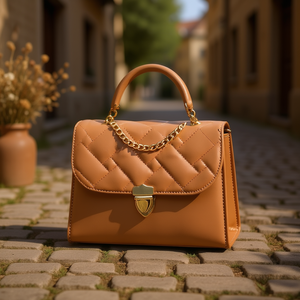 Bolso de Hombro para Mujer Fana Kaori, Cuero Genuino Color Camel, Asa Única, Estilo Bohemio Vintage, Patrón de Rejilla de Diamantes - Product Image 2