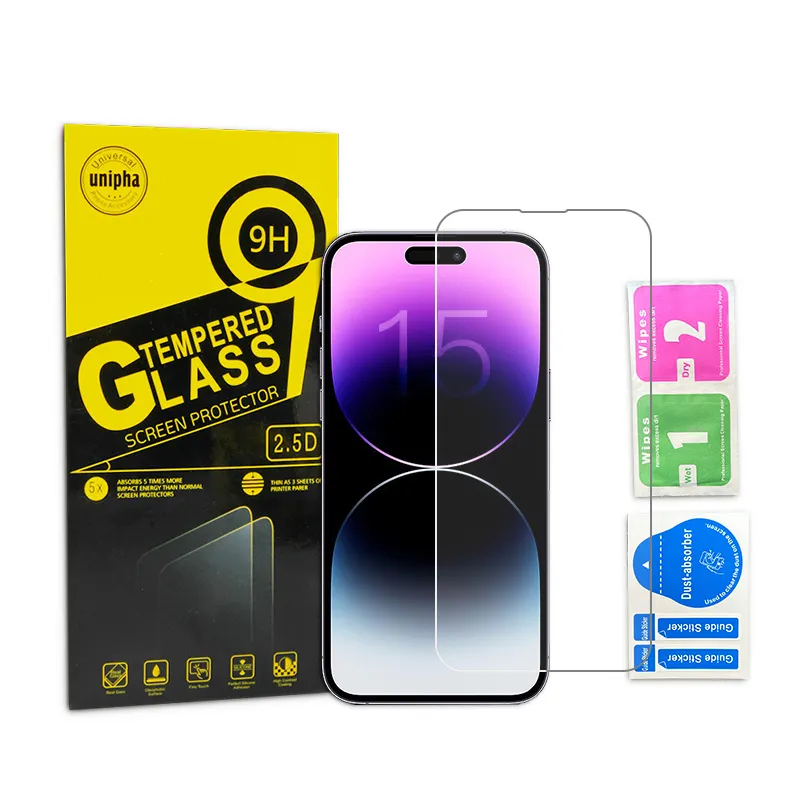 Cho iPhone 15 Pro Max 2.5D rõ ràng Tempered Glass cao trong suốt bán buôn cho Iphone 15 cộng với bảo vệ màn hình