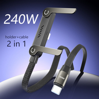 Câble de charge rapide 2-en-1 240W avec support de téléphone pliable – Chargez et regardez simultanément à plusieurs angles