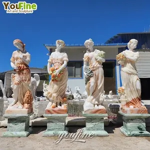 Outdoor Garden Life Size Carved Ladies Sculptures Lady Coloured 4 Seasons Marble Statues