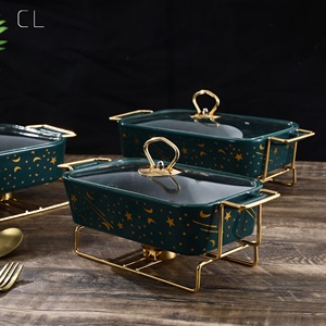 <span class=keywords><strong>Plat</strong></span> de cuisson rectangulaire en céramique style nordique, ensemble de plats de cuisson en promotion <span class=keywords><strong>avec</strong></span> design porte-bougie doré, chauffe-plats <span class=keywords><strong>avec</strong></span> <span class=keywords><strong>couvercle</strong></span> - Product Image 1