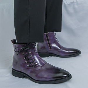 Botas Formales de Cuero para Hombre, Zapatos de Cuero Retro, Estilo Británico, Botas de Caballero con Cordones y Caña Alta - Product Image 2