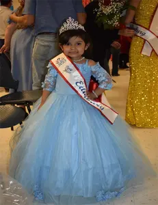 Vestido de niña de flores azul claro elegante fiesta de cumpleaños <span class=keywords><strong>Primera</strong></span> Comunión boda princesa personalizada <span class=keywords><strong>ropa</strong></span> para niños - Product Image 2