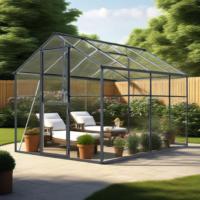 Invernadero de Vidrio Ecológico de Primera Calidad, con Estructura de Aluminio Resistente con Recubrimiento en Polvo, Vidrio Templado Transparente para Jardinería