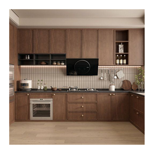 CBMmart High End Luxury Minimalist Walnut Wood Veneer Slim <strong>Thin</strong> Shaker <strong>Cupboard</strong> Kitchen Cabinets - Product Image 1