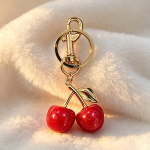 Hot-Selling Luxury Red Cherry Crystal Glitter Keychain UV Metal Lobster Buckle Sparkle <b>Bag</b> <b>Key</b> <b>Ring</b> Gift - Product Image 2
