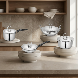 High-quality Premium Stainless Steel 4-piece Heavy-weight Hammered Family Cookware <b>Set</b> with a Lid CLASSIC Stylish Design - Product Image 4