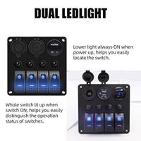 Panel de interruptores basculantes marinos de 4 posiciones, impermeable, con encendedor de coche, toma USB tipo C, voltímetro LED y disyuntores para embarcaciones