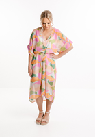 Femmes de luxe robe d'été à la mode en gros à la mode à manches courtes col en v imprimé manches chauve-souris décontracté longue robe bouton fait