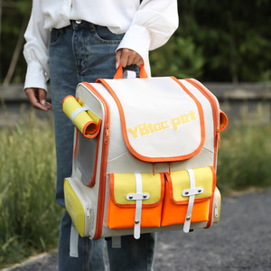 Portable Breathable Pet <b>Backpack</b> <b>Carrier</b> Orange With Black Oxford Material For Dogs And <b>Cats</b> Travel Use - Product Image 4