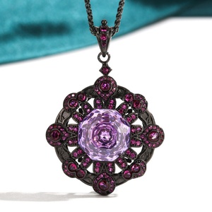 Vintage Eco-friendly <b>Copper</b> Black Gold Plated Rose Cut Multi-color Cubic Zirconia Disc Pendant Necklace for Women Casual Wear - Product Image 3