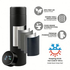 Thermos personnalisé avec affichage de la température LED 500 ml, bouteille d'eau intelligente en acier inoxydable 304 avec rappel pour boire de l'eau - Product Image 2
