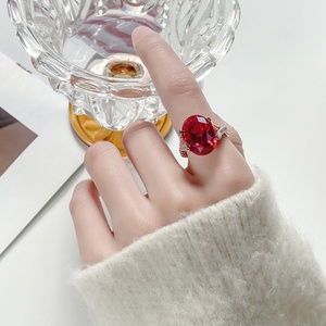 Fashion Jewelry Eco-friendly Copper Oval Cut 12*16mm Red Zircon High Quality Couples CZ Women Fine Finger <b>Adjustable</b> <b>Rings</b> - Product Image 6