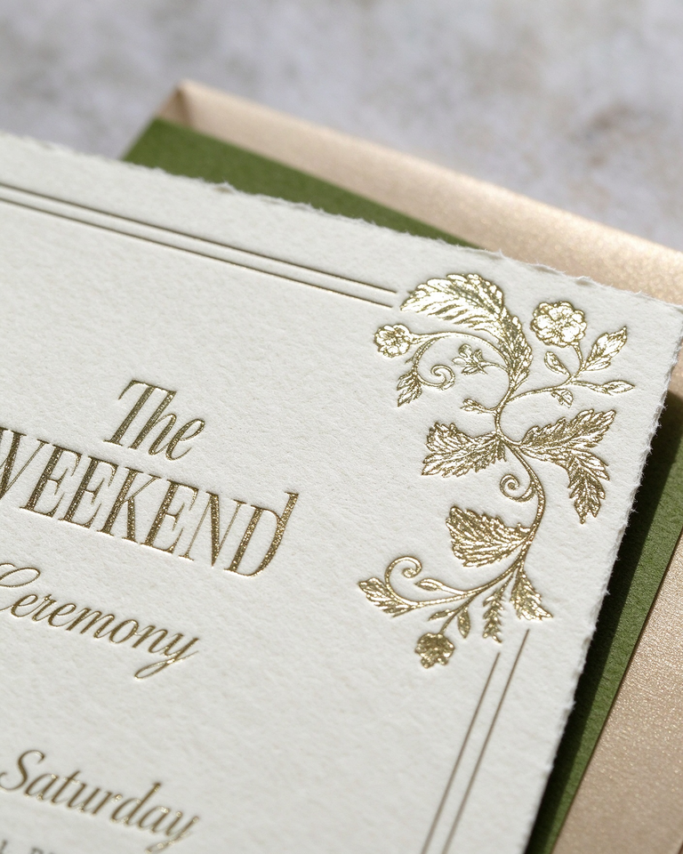 Custom Botanical Floral Letterpress Wedding Invitation Suite Gold Foil ...