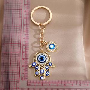 Commercio all'ingrosso Retro Fatima <span class=keywords><strong>Hamsa</strong></span> gocciolante olio di metallo portachiavi smalto portachiavi blu del demone fortunato khamsah portachiavi borsa ciondolo borsa - Product Image 4