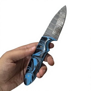 Couteaux Rajput à lame fixe Drop Point en acier Damas forgé 20 cm, manche en résine bleue, garantie 3 ans, pour le camping, la survie et la chasse - Product Image 2