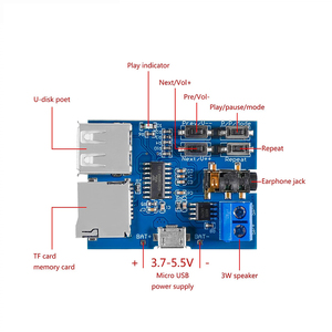 Mô-đun giải mã MP3, nghe nhạc thẻ TF/U Disk với bộ khuếch đại âm thanh, mô-đun giải mã âm thanh, nguồn điện Micro USB 5V - Product Image 6
