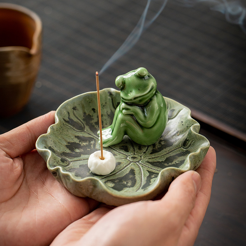 Mini Cute Ceramic Zen Frog Sculpture Censer - Incense Holder