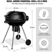 Dropshipping Gril à charbon de bois de 22.5 pouces avec grande grille de cuisson Gril à charbon de bois robuste Gril portable pour camping