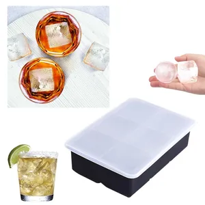 Popsicle 6 miếng Silicone Ice Pop khuôn Whiskey Silicone khuôn Ice Cube Khay hình chữ nhật lớn Silicone Ice khuôn có nắp đậy