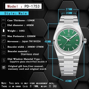 Montre automatique mécanique de luxe PAGANI DESIGN 1753, style sport et affaires, mouvement NH35, acier inoxydable, verre saphir, étanche 10 bars. - Product Image 6
