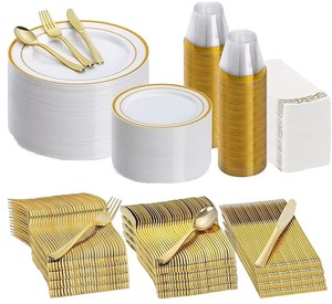 Hot Selling Disposable Dishes & Plates Wedding Decoration & Supplies Gold Rim Dinnerware Set - Product Image 1