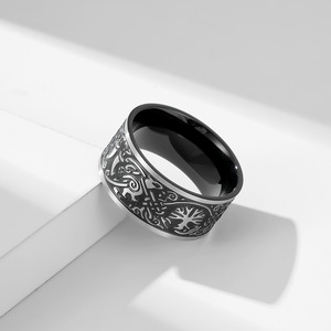 Nordic Style Tree Of Life Odin Raven <b>Titanium</b> Steel <b>Ring</b> Men's Fashion Jewelry Gift Index Finger <b>Ring</b> Black Matte Finish - Product Image 2