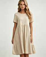 Robe en coton vintage pour femme, taille smockée, ultra douce, plissée, longueur genou, couleur inaltérable, tombé fluide, col carré