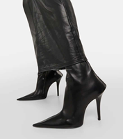 Bottes hautes noires en cuir pour femme, style sorcière, avec talon aiguille de luxe et design exagéré, fermeture éclair intégrale, hauteur 110 mm