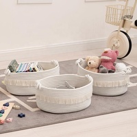 Paniers de rangement ovales pliables en tissu écologique et durable, tressés en corde de coton, organisateurs multifonctionnels avec poignées, gain de place, design simple