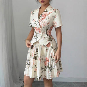 Nouvelle Collection Printemps-Automne 2026 : <span class=keywords><strong>Ensemble</strong></span> Deux Pièces Chic et Polyvalent pour Femme – Imprimé Floral Élégant, Coupe Midi Décontractée avec Boutons - Product Image 1